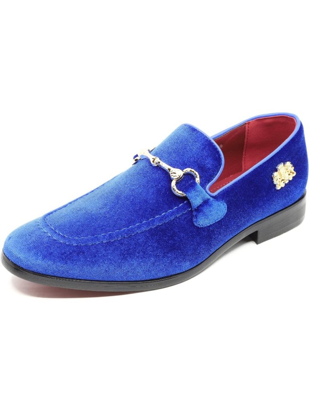 Metrocharm Men's Royal Blue Rubber Velvet Loafer Gold Buckle Slip On Party Shoes